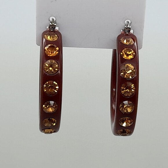 chunky dk brown color Lucite Acrylic wide 1.5 Hoop Latch Back Fashion Earrings - Picture 1 of 5
